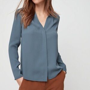 Aritzia Babaton S Grey Blue Long Sleeve Power Blouse